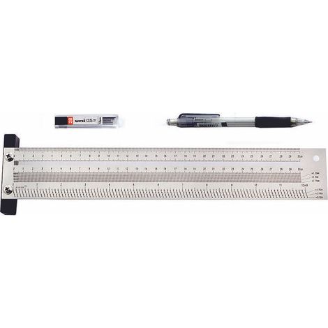 Règle de trou métrique de haute précision 300 mm pour menuiserie en T, marqueur de graffiti, jauge de fil en acier inoxydable, outil de mesure de charpentier avec crayon mécanique, règle de trait de c (1/5)