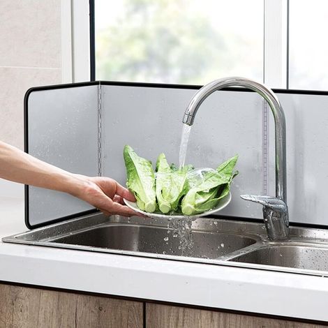 Pare-éclaboussures pour plaque de cuisson pliable 3 côtés, tôle galvanisée antiadhésive, protection huile 38,5x29x30 cm (1/3)