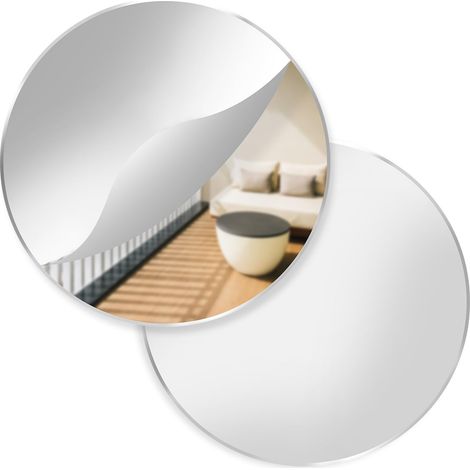 Lot de 2 miroirs acryliques autocollants de 20 cm - Miroir de maquillage - Miroir mural - Miroir rond autocollant pour chambre à coucher, salon, armoire (1/5)