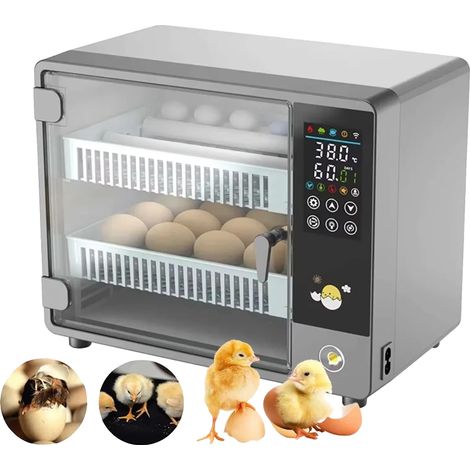 Incubadora de huevos, volteador automático de huevos, control táctil, color negro. (1/2)