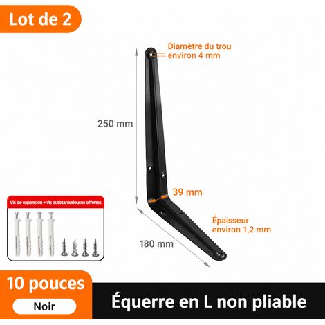 Lot de 2 équerres murales fixes en 7 noires 10 pouces 30 cm avec vis 7 10 30cm réf 1 × 1 × 1 cm 120 g – Livraison gratuite