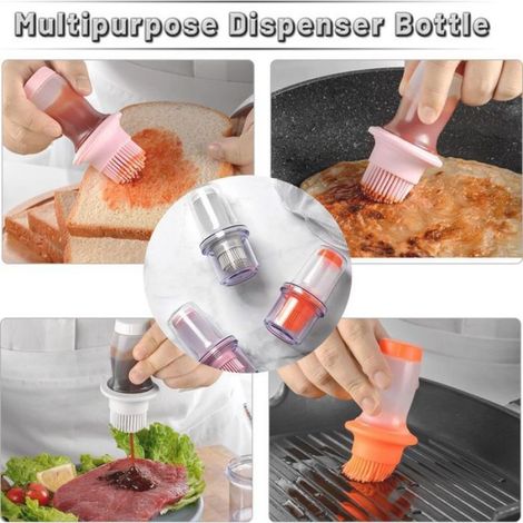 Bouteille Huile - 60 ml - Brosse Silicone Intégrée - Cuisine Barbecue Pâtisserie - 2 Pièces (1/5)