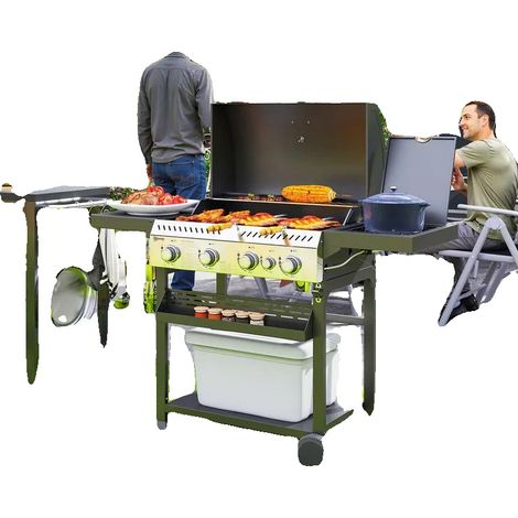 Griglia a gas, 4 bruciatori, 1 bruciatore laterale, Dimensioni 135x55x103 cm, Ampia superficie di cottura, Termometro integrato nel coperchio (1/5)