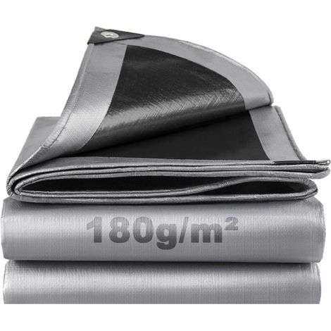 Bâche de Protection Exterieur avec Oeillets, 2x3m 180 g/m² PE Bâche Voiture Piscine, Imperméable Résistante aux Déchirures UV Intempéries, Bâches Multiusage pour Meubles de Jardin, Noir Argenté (1/5)