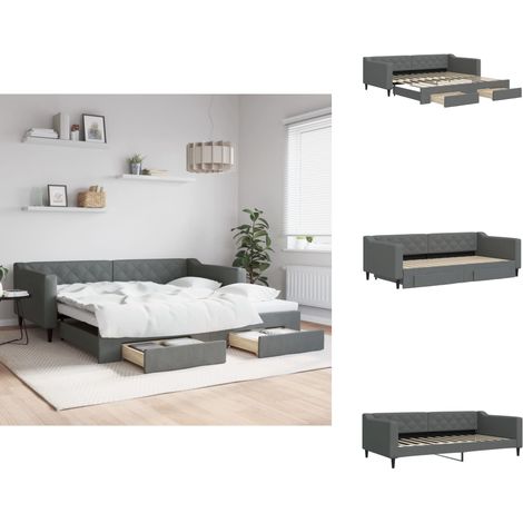 Tagesbett Ausziehbar mit Schubladen Dunkelgrau 100x200 cm Stoff - Ausziehbares Tagesbett - Ausziehbare Tagesbetten - Schlafbett - Gästebett (1/5)