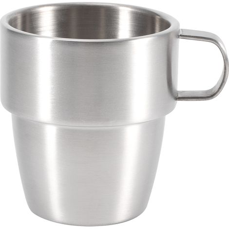 280ml Verre à bière double paroi en acier inoxydable durable, tasse large avec anse bar (1/5)