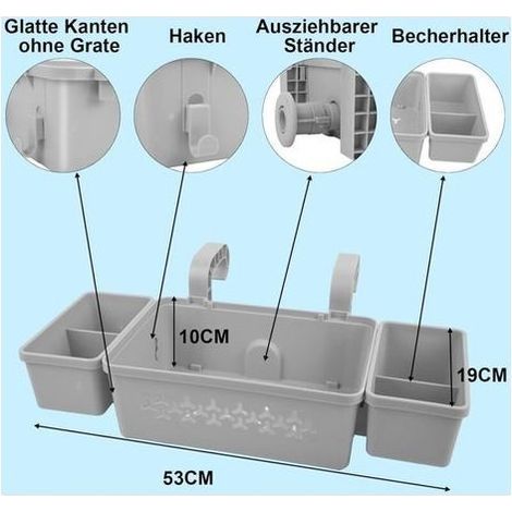 Panier de Rangement Suspendu pour Piscine Hors Sol avec 2 Porte-Gobelets en Plastique Recyclé Gris (1/3)