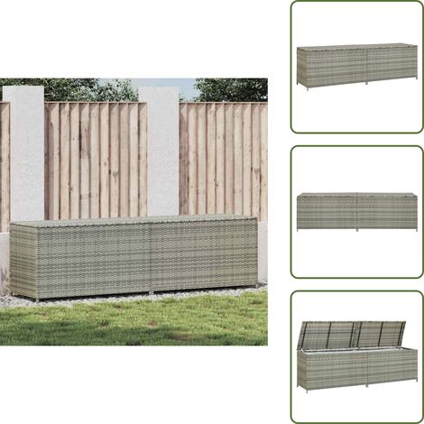 Boîte de rangement de jardin résine tressée 200x50x60 cm gris - Coffre De Rangement - Boîte De Rangement Extérieure - Rangement Jardin - Meuble De Jardin - Résine Tressée (1/5)