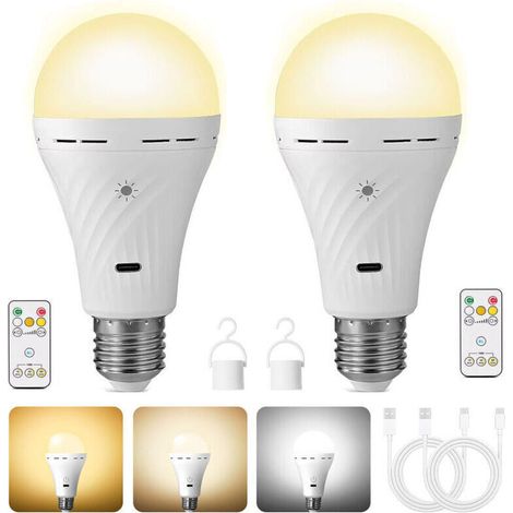Ampoule rechargeable USB avec télécommande, batterie 2200mAh, variateur à 3 niveaux et minuterie, culot E27,trois températures de couleur, ampoule LED (1/4)