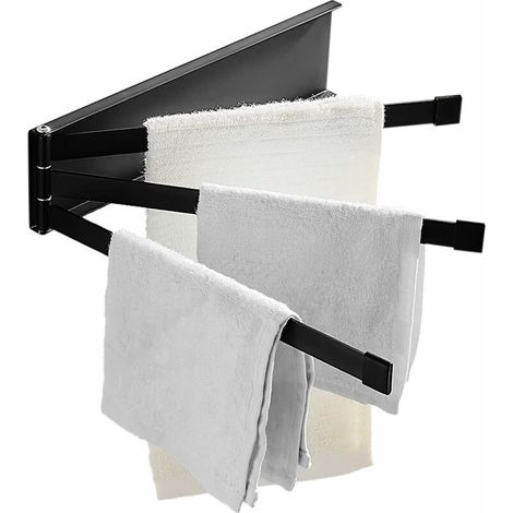 Green Mobility-Porte-Serviettes Salle de Bain 3 Barres 180°Rotatives étagère Serviette Porte-Serviettes pour Serviettes de Bain suspendues, Serviettes, torchons (Noir) (1/5)