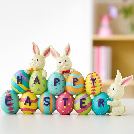 [Cadeaux de Pâques]Décoration de Table Joyeuses Pâques Figurine de Lapin et œuf de Pâques Décoration de Centre de Table pour la Saison de Pâques. (1/5)