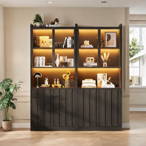 Meuble vitrine noir 160 x 35 x 200 cm avec éclairage LED (1/5)