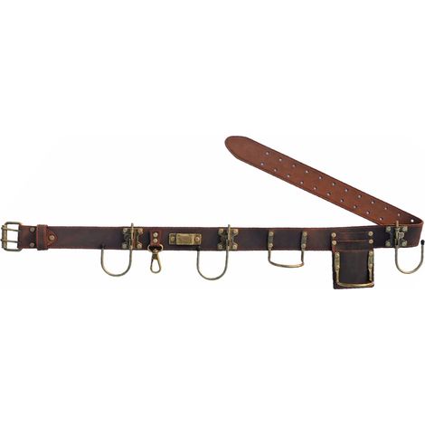 Ceinture à outils réglable en cuir véritable pour marteau, hachette, mètre ruban, perceuse pour charpentiers en plein air Dark Brown 135x5cm (1/5)