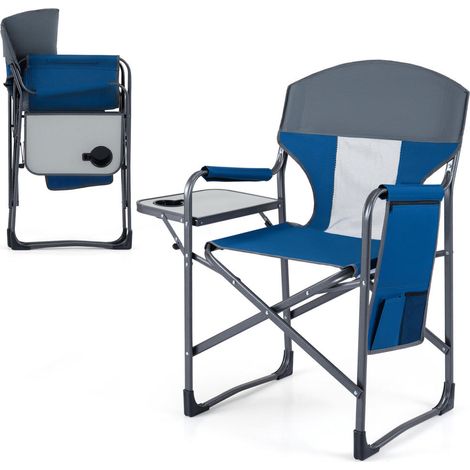 Confort Assis Chaise de Camping Pliante Fauteuil avec Tablette Porte-Gobelet et Poches Tissu Oxford 600D Bleu (1/5)