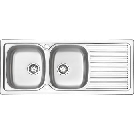 JASSFERRY Évier de cuisine 2 Bacs , Acier Inoxydable, évier à encastrer, avec vidage, 1200 x 500 mm