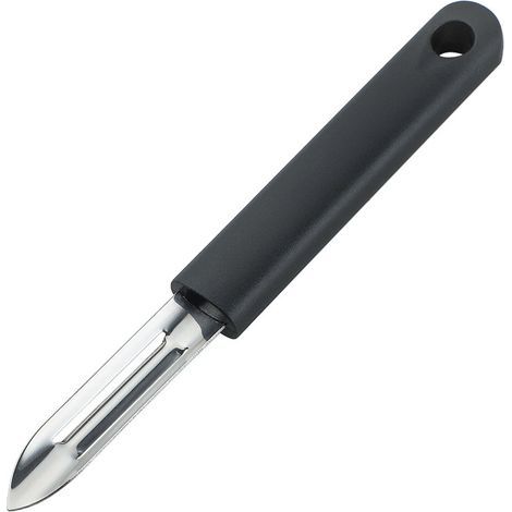 Pelador negro con ranura y mango de PP, herramienta multifuncional para frutas y verduras. (1/5)