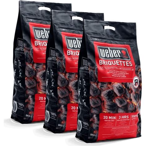 Bricchetti di Carbone Weber da 8Kg Accessori Barbecue 3 4 Sacchi Carbonella - Quantità: 3 Sacchi
