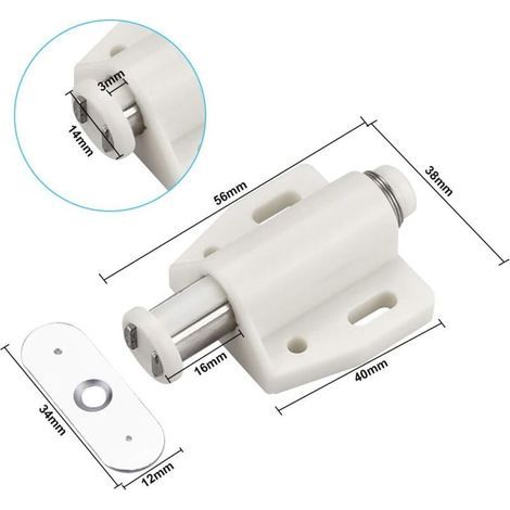 6 PCS Loqueteau Magnétique à Pression Loquet Aimanté en Plastique Loquet Magnétique à Fermeture Douce pour Porte Cabinet Tiroir Placard Coulissante Chambre Cuisine Salle de Bain - Blanc (1/3)