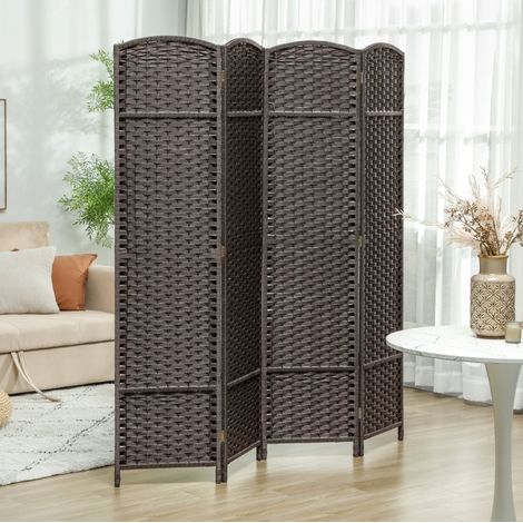 Paravento pieghevole 160x170 cm in legno e polipropilene marrone - MEUBLIV (1/5)