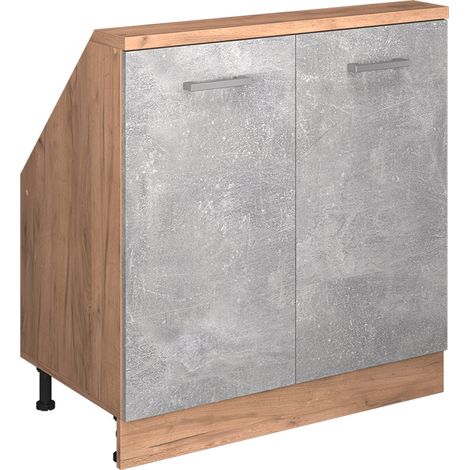 Dachschrägenschrank Rion, Beton/Goldkraft Eiche, mit 2 Türen, Vicco