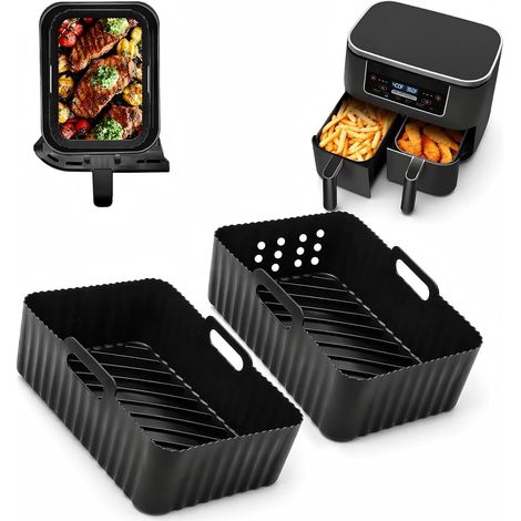 Szyeequoo Air Fryer Silicone Molds Compatible with Foodi MAX DualZone AF400EU/DZ400EU and Double Stack SL400EU 9.5L, 1 Perforated + 1 No Hole, Reusable (1/5)
