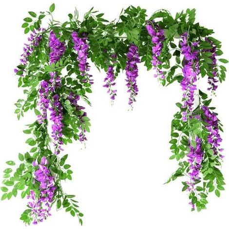 Fleurs artificielles vigne artificielle Hanging Garland avec des fleurs suspendues décorations murales blanc 1.8m Violet (1/4)