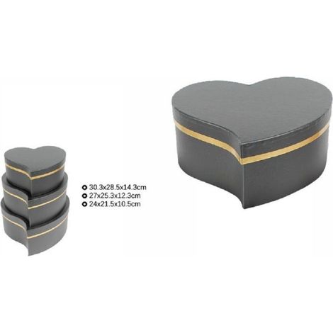Trade Shop - SET 3 STÜCK GESCHENKBOXEN VERSCHIEDENE GRÖSSEN MATRJOSCHKA HERZFORM SCHIEF SCHWARZ 71932 -