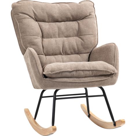 Fauteuil à bascule dossier haut siège large cadre hêtre 120 kg marron