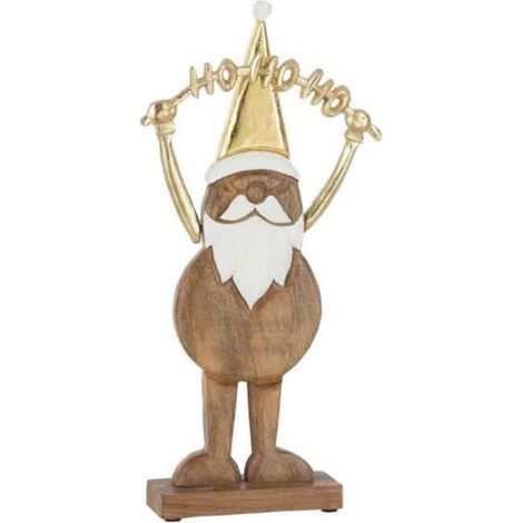 Père Noël Déco "Ho Ho Ho" 40cm Naturel & Or