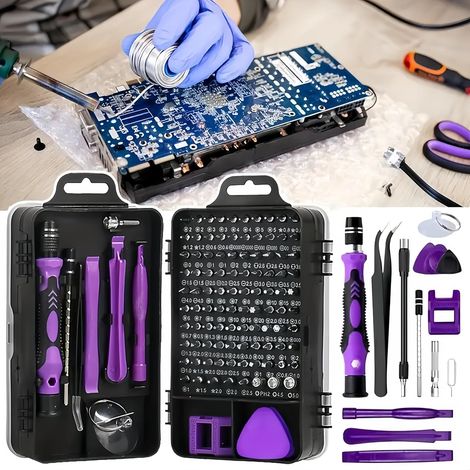 Kit de tournevis de précision 115 en 1 - Kit de réparation magnétique antidérapant professionnel - Embouts multiples à tête plate avec pince - Électronique - Téléphone (1/5)