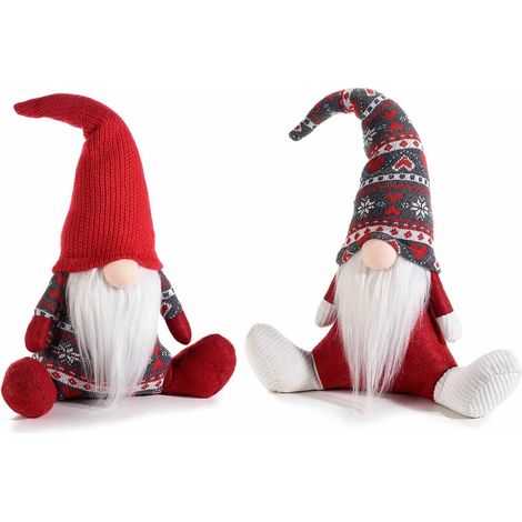 2 Babbi Natale da Vetrina Seduti Abito in Stoffa e Barba in Pelo - Altezza 38 cm (1/2)