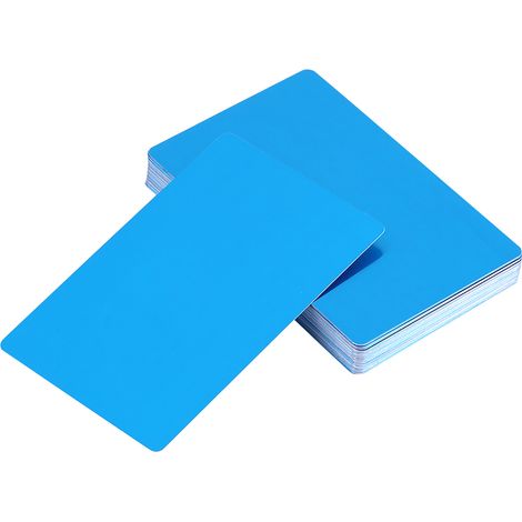 50 tarjetas de visita metálicas en blanco grabadas con láser (azul)
