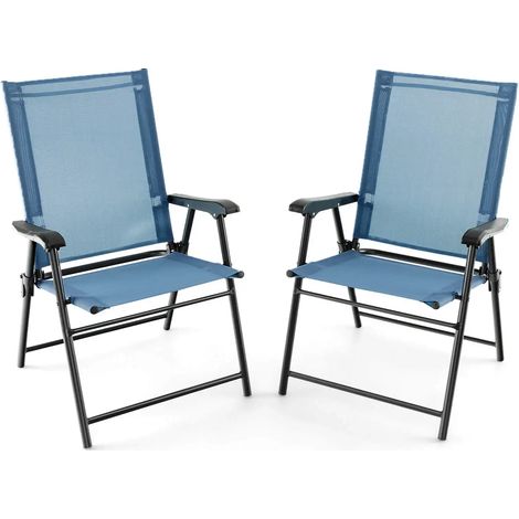 Lot de 2 chaises de jardin bleues à structure métallique avec accoudoirs, pliantes et confortables pour terrasse, jardin et balcon (1/5)