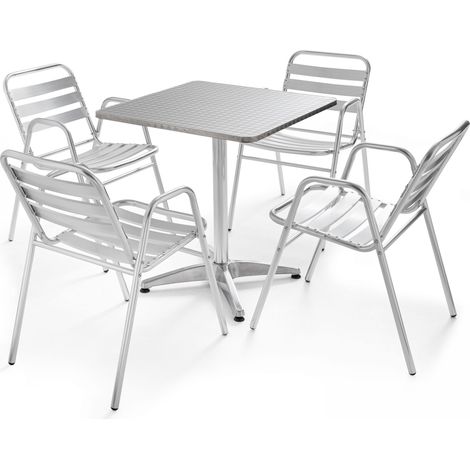 Ensemble table de jardin bistrot inclinable 4 places aluminium gris (1/5)