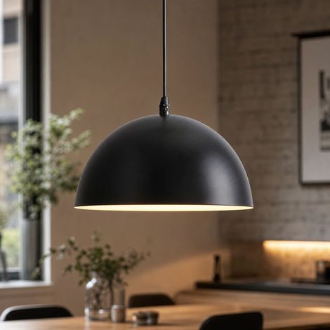 Suspension industrielle en fer style loft rétro, abat-jour hémisphérique Ø35cm, câble réglable 120cm, ampoule E27 lumière chaude (1/4)