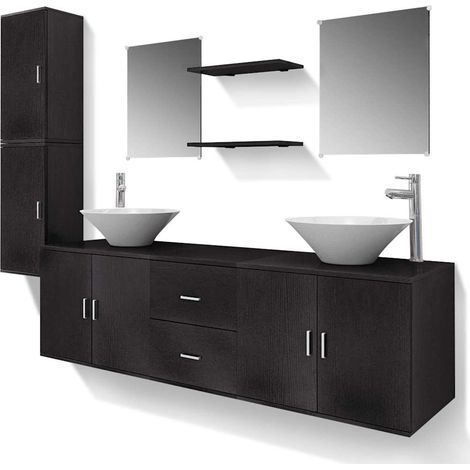 vidaXL Conjunto de muebles de baño con lavabo y grifo 11 piezas negro (1/2)
