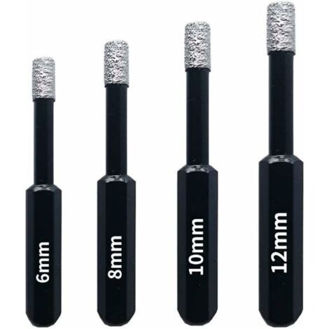 Coffret de forêts pour perceuse, Coffret Forets diamant, Professionnelles Mèches Diamantées Scies-Cloches-6mm 8mm 10mm 12mm (4 pièces) (1/5)