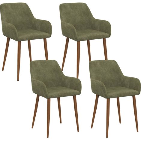 Set di 4 sedie RORY in tessuto chenille verde con gambe in noce per sala da pranzo (1/5)