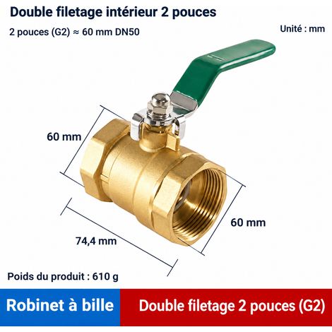 Vanne à boisseau sphérique en laiton renforcé DN50 2 pouces double filetage femelle 2 1.0 dn50 44 615 g – Livraison gratuite