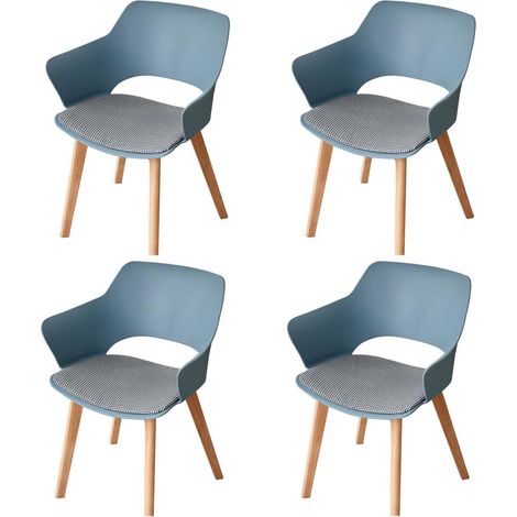Lot de 4 chaises de salle à manger, design creux, pieds en bois, assise rembourrée, couleur Morandi mate (1/5)