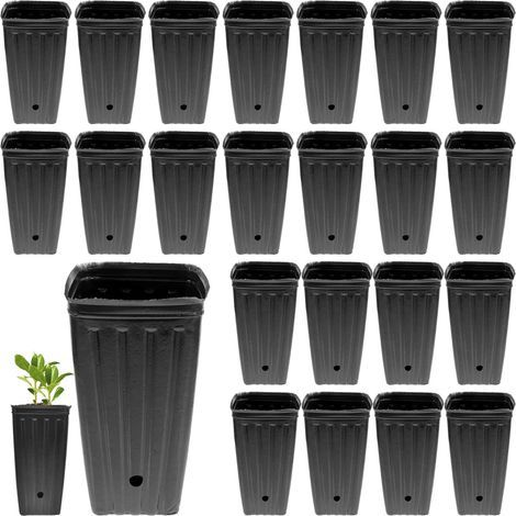 Lot de 30 pots en plastique pour plants d'arbres. Pots d'arbres réutilisables pour pépinières profondes. Pots pour semis élevés et plantes florales greffées avec trous de drainage. 10 x 20 cm (1/5)