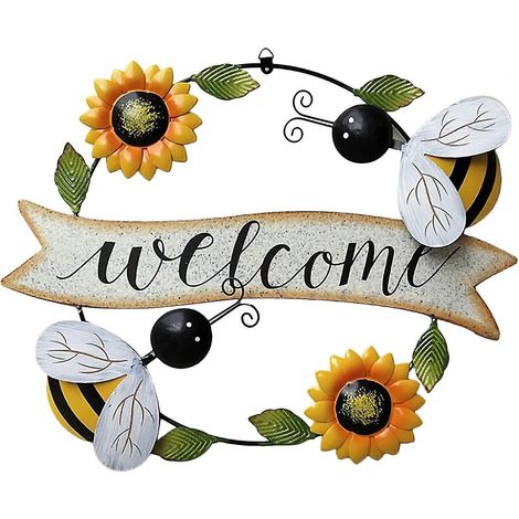 Panneau de bienvenue en métal pour porte d'entrée, motif tournesol, décoration à accrocher à la porte (1/4)