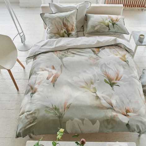 Housse de Couette imprimée en Satin de Coton, Yulan Magnolia, 140x200 cm, Gris (1/3)