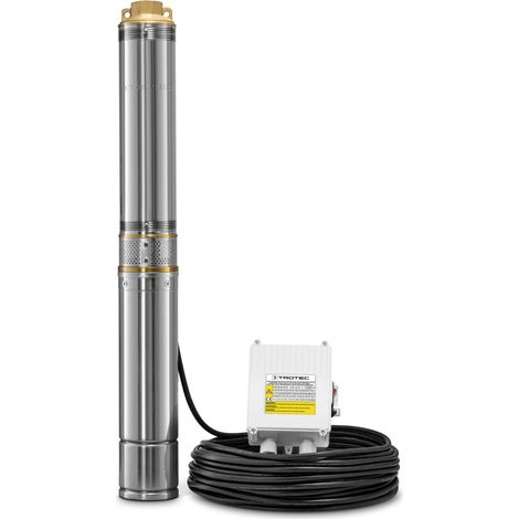 TROTEC Tiefbrunnenpumpe TDP 5500 E – Wasserpumpe mit Fördermenge 6000 l/h, 1000 W – Eintauchtiefe max. 20 m, 5,8 bar, IP68 für Pumpe, Edelstahlpumpe