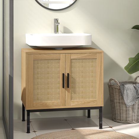 Mueble bajo lavabo de baño 60 x 39 x 60 cm efecto ratán roble HAVRYA (1/5)