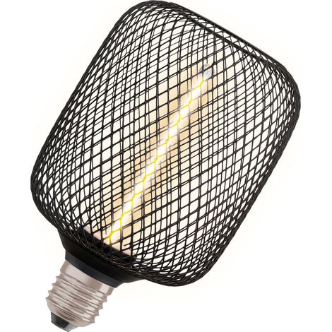 OSRAM DECOR LED carrée avec filament de paille, 3,5W, 110lm/1800K, blanc chaud cosy 818, verre noir transparent sans plomb, avec pas de vis E27, diamètre 100 mm