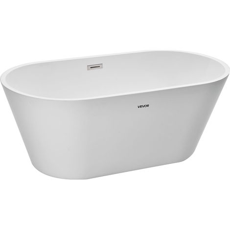 VEVOR Freistehende Badewanne Moderne Acryl Standbadewanne 150 x 75 x 58 cm Füllmenge 230 L Oval Design mit Überlauf & Abfluss in Nickel Gebürstet, für Heißes Bad Eisbad Dusche Spa im Badezimmer Weiß (1/5)