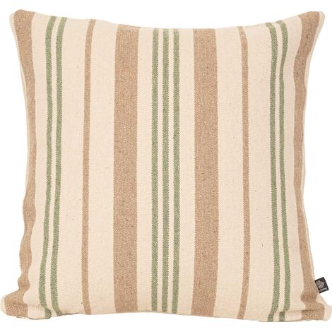 Coussin décoratif matelassé à rayures en toile canevas Vert Olive 45x45 cm (1/2)