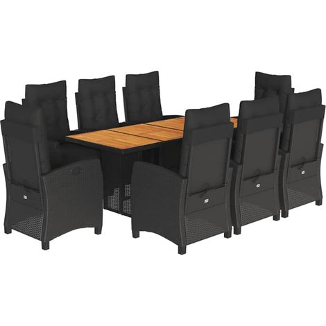 Maison Exclusive - 9-tlg. Garten-Essgruppe mit Kissen Schwarz Pol