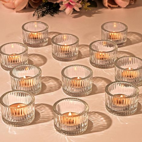 bougeoirs Transparents pour Bougies Chauffe-Plat, Petits bougeoirs nervurés en Verre pour fête de Mariage, fête prénuptiale, Centre de Table, décoration d'intérieur (1/5)